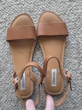 Tan Leather Slide Sandals for Women